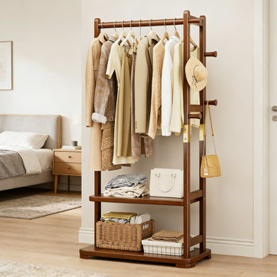 Latitude Run® Solid Wood Coat Rack With 2 Storage Shelves & 4
